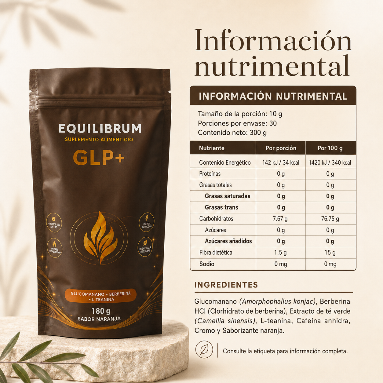 Información nutrimental de Equilíbrum GLP+